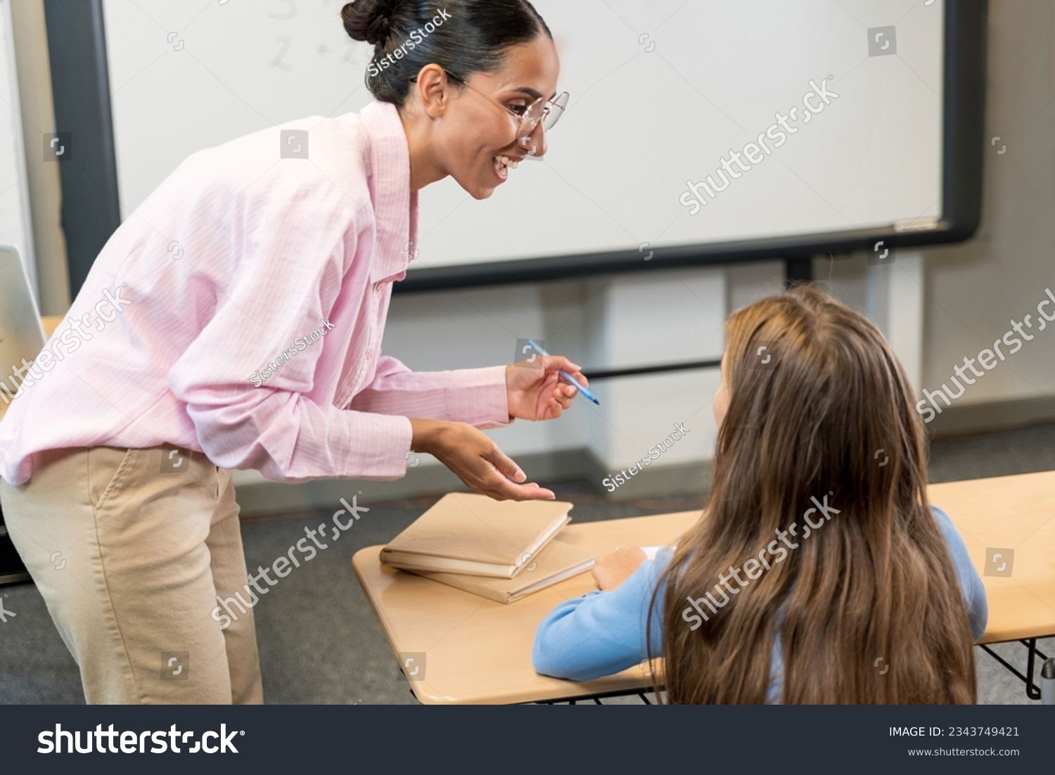 teacher bent over